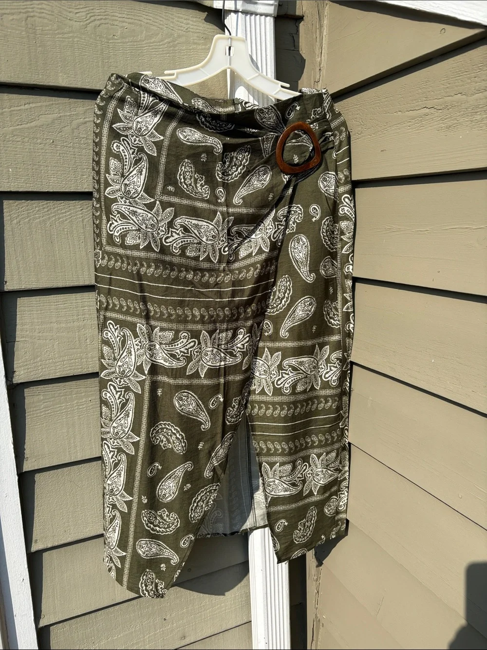 NWT GALITA boutique Olive Paisley faux Wrap Skirt w front Slit Sz L & bandana